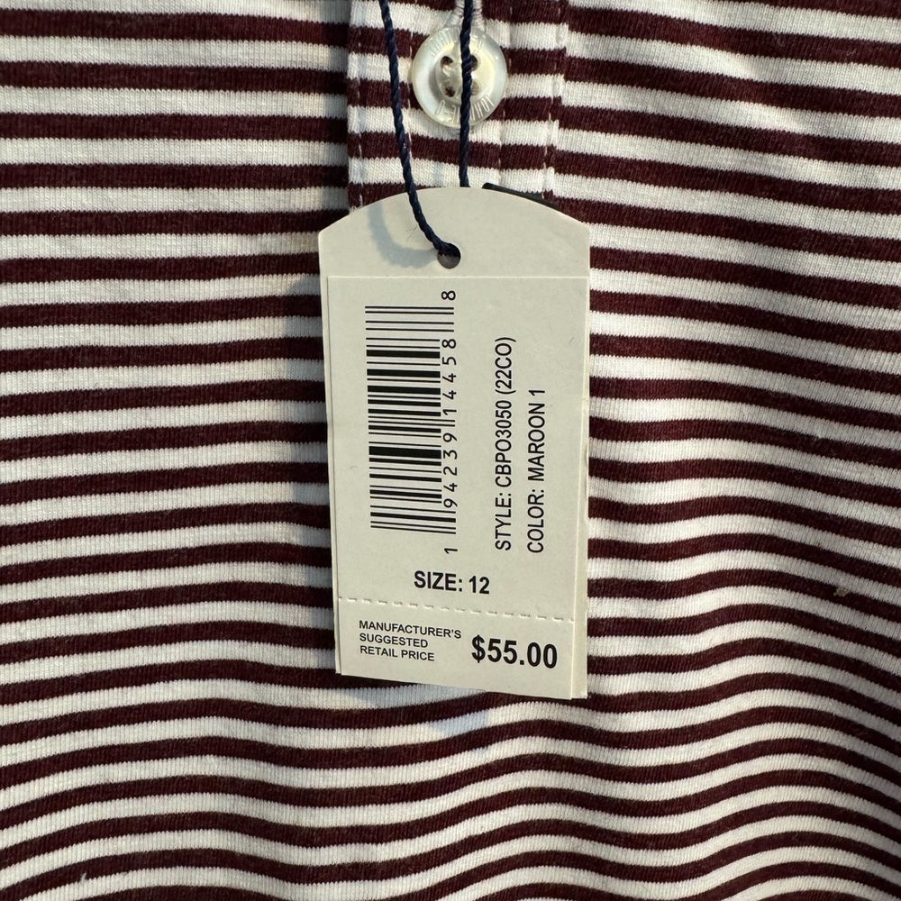 Johnnie-O NWT size 12 kids Maroon striped polo shirt - Picture 2 of 4